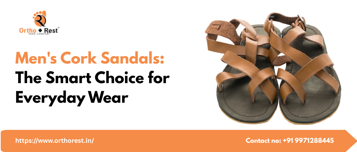 Men’s cork sandals by Ortho+Rest with leather straps, designed for everyday comfort and support.